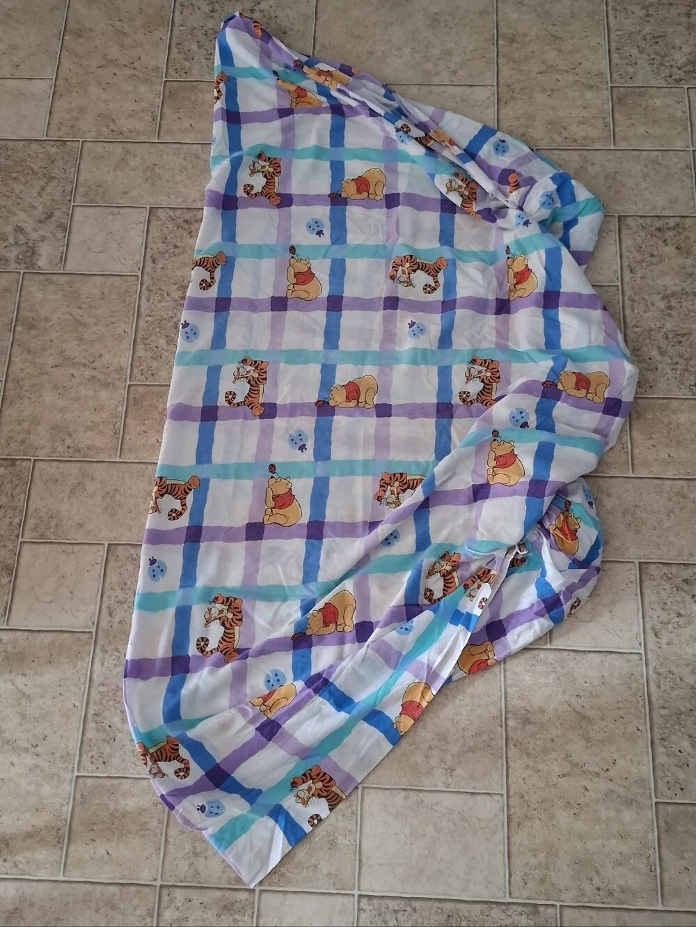 Vtg Disney Pooh & Tigger Top & Fitted Sheets Full Size Cotton Blend Made In USA